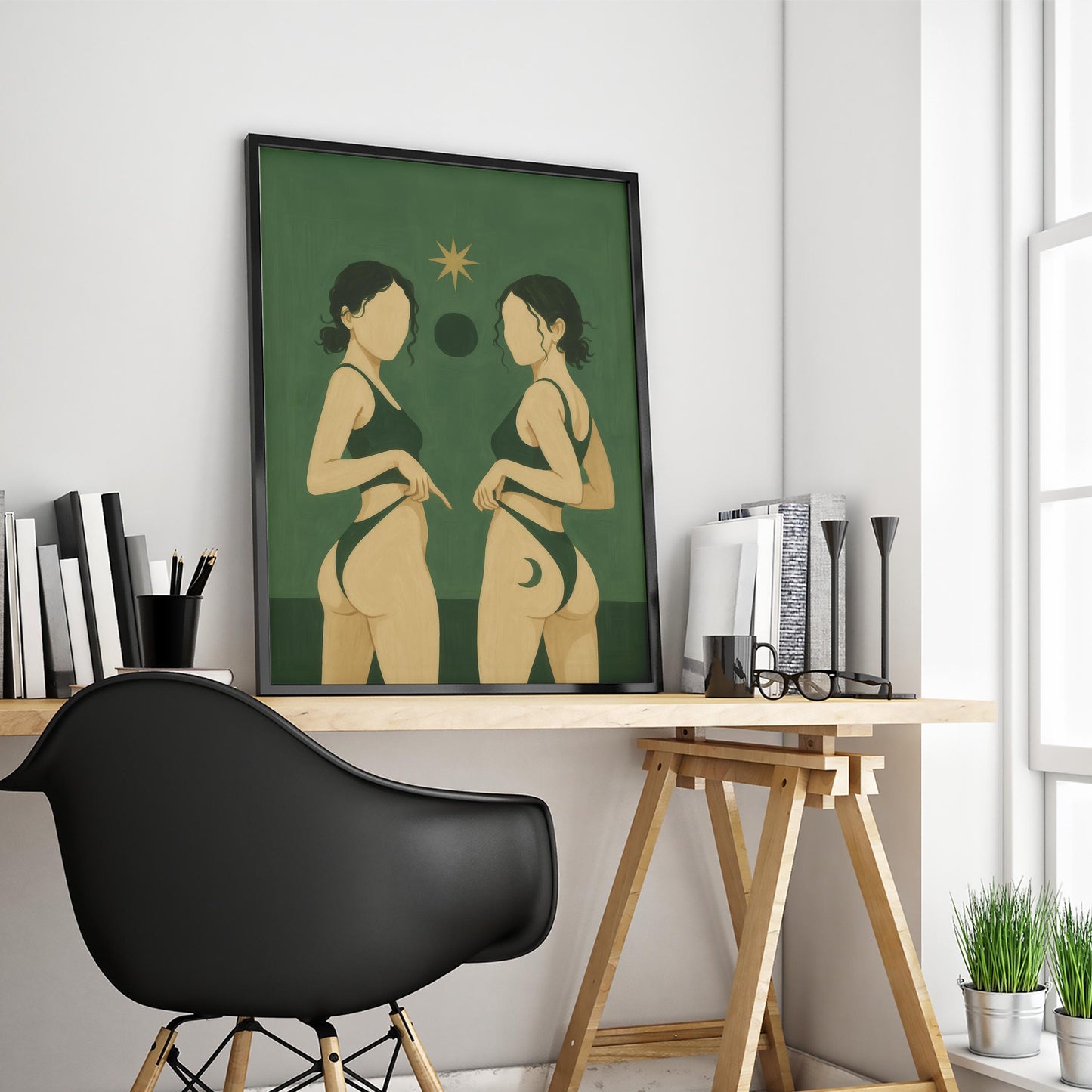 Celestial Sisters Poster – Twin Goddess Art Print | Moon Sun Print