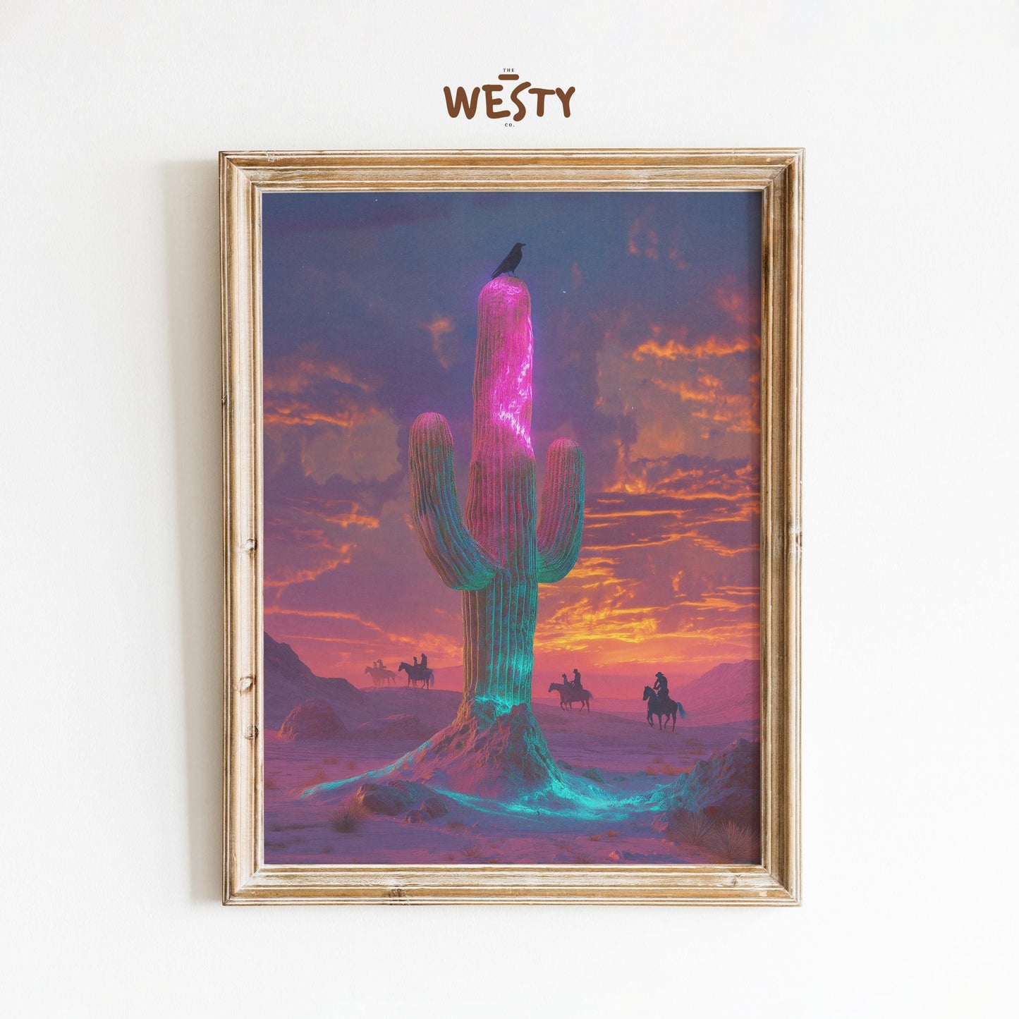 Neon Cactus Sunset – Surreal Desert Cowboy Poster
