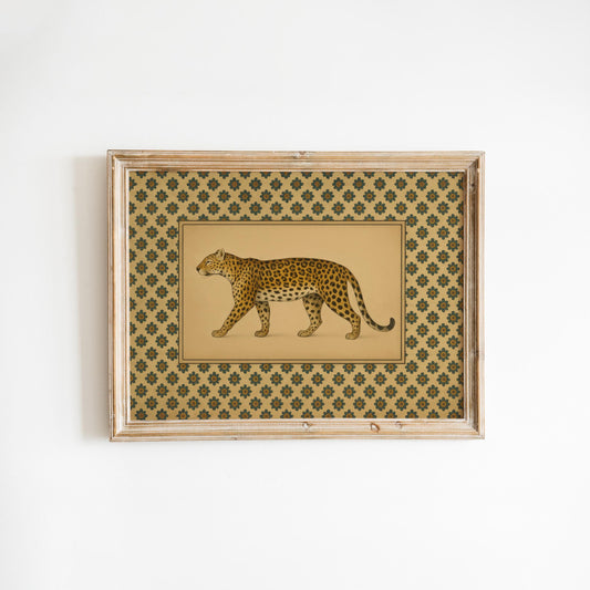 Leopard Wall Art – Vintage Animal Print With Botanical Floral Pattern Decor