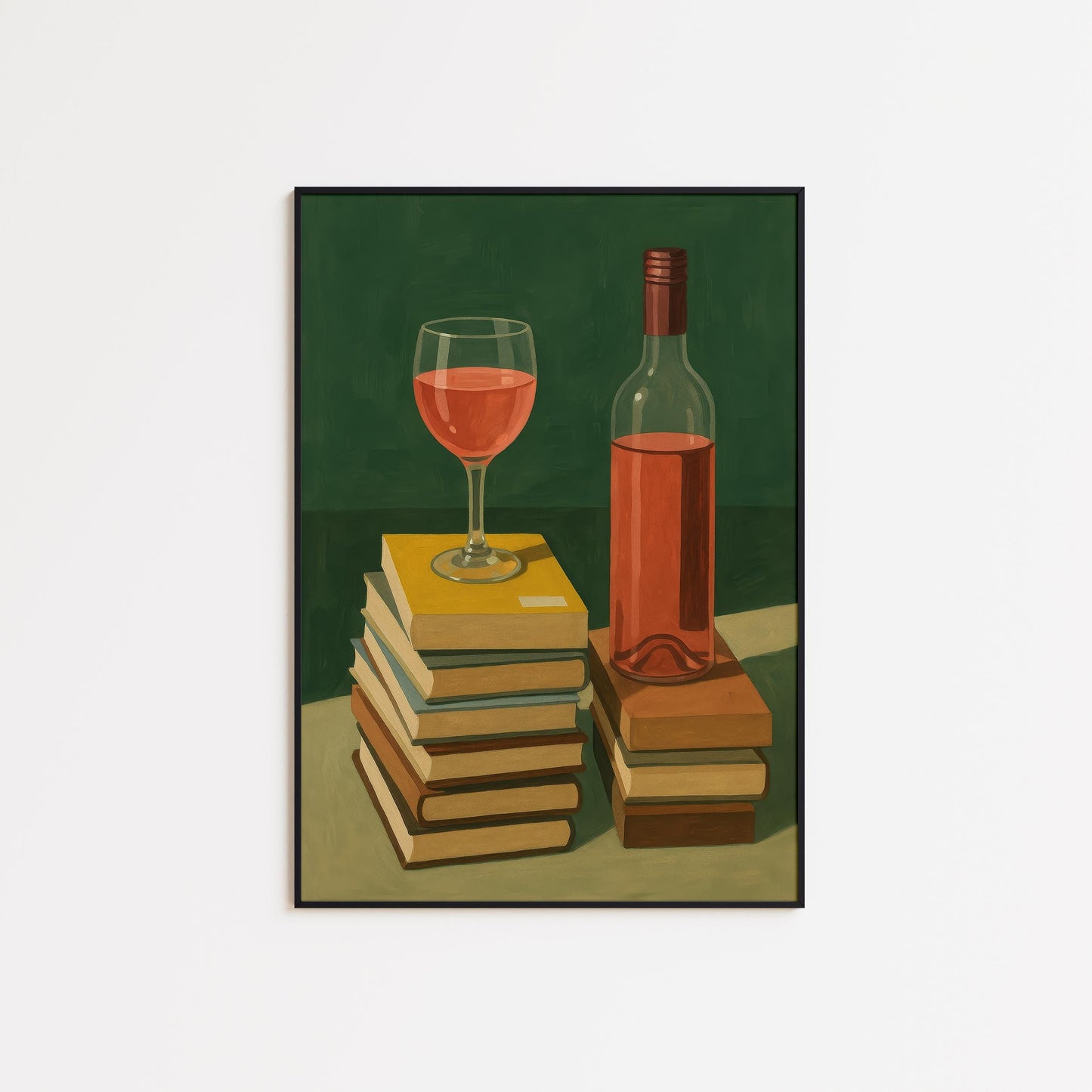 Wine And Books Poster – Cozy Reading Nook Art | Elegant Literary Wall Decor