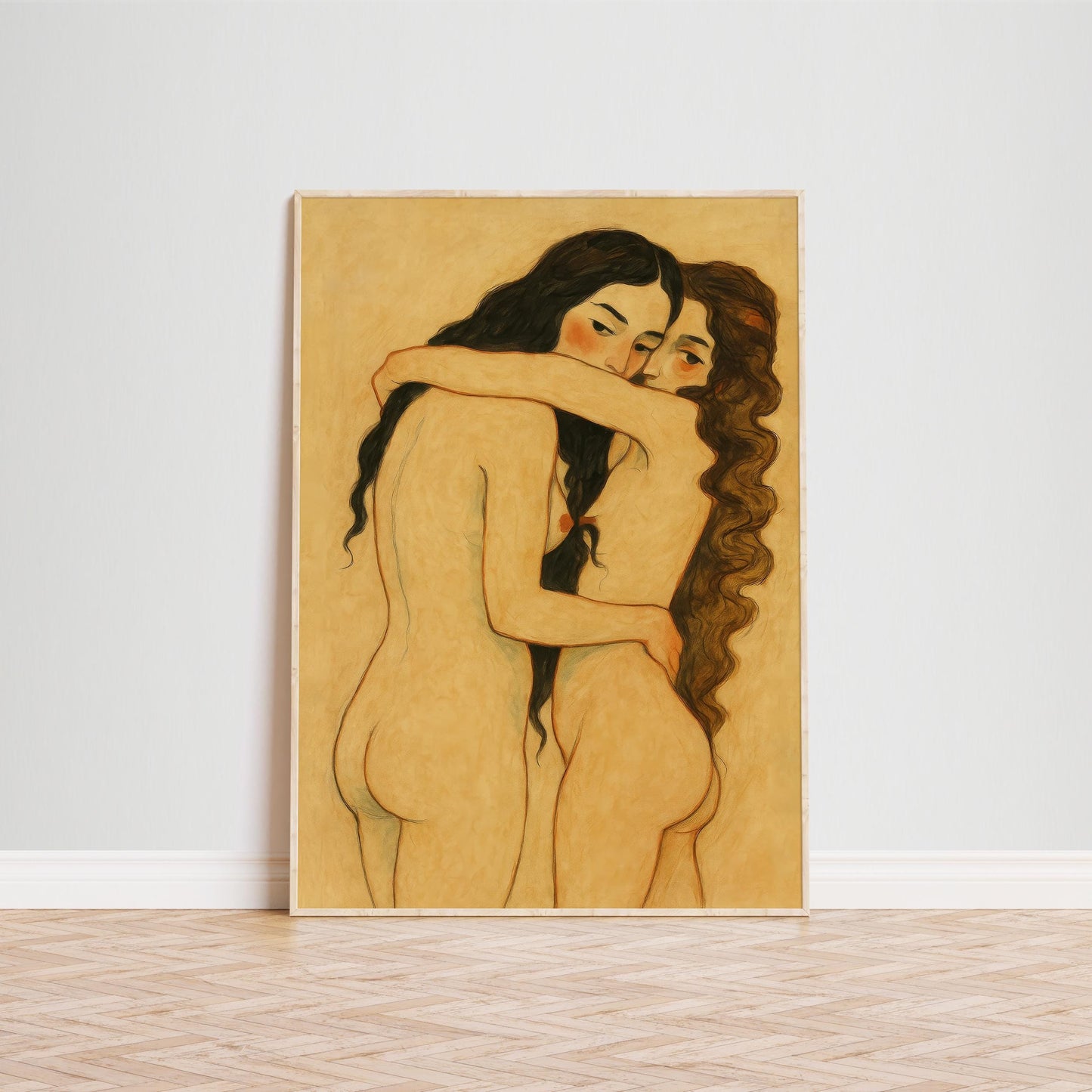 Queer Feminine Nude Art – Sapphic Love Print | Tender Lesbian Intimacy Poster