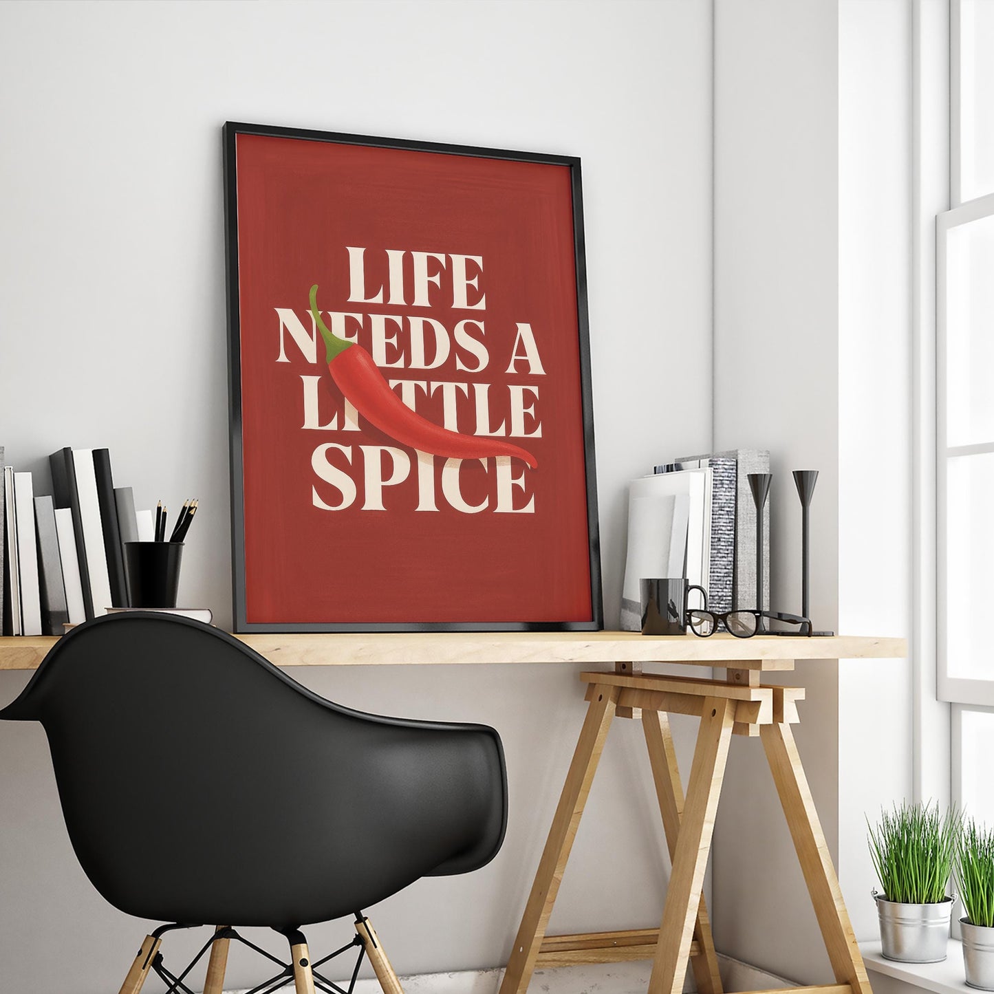 Retro Kitchen Poster – Bold Red Wall Art With Spicy Chili Pepper Design
