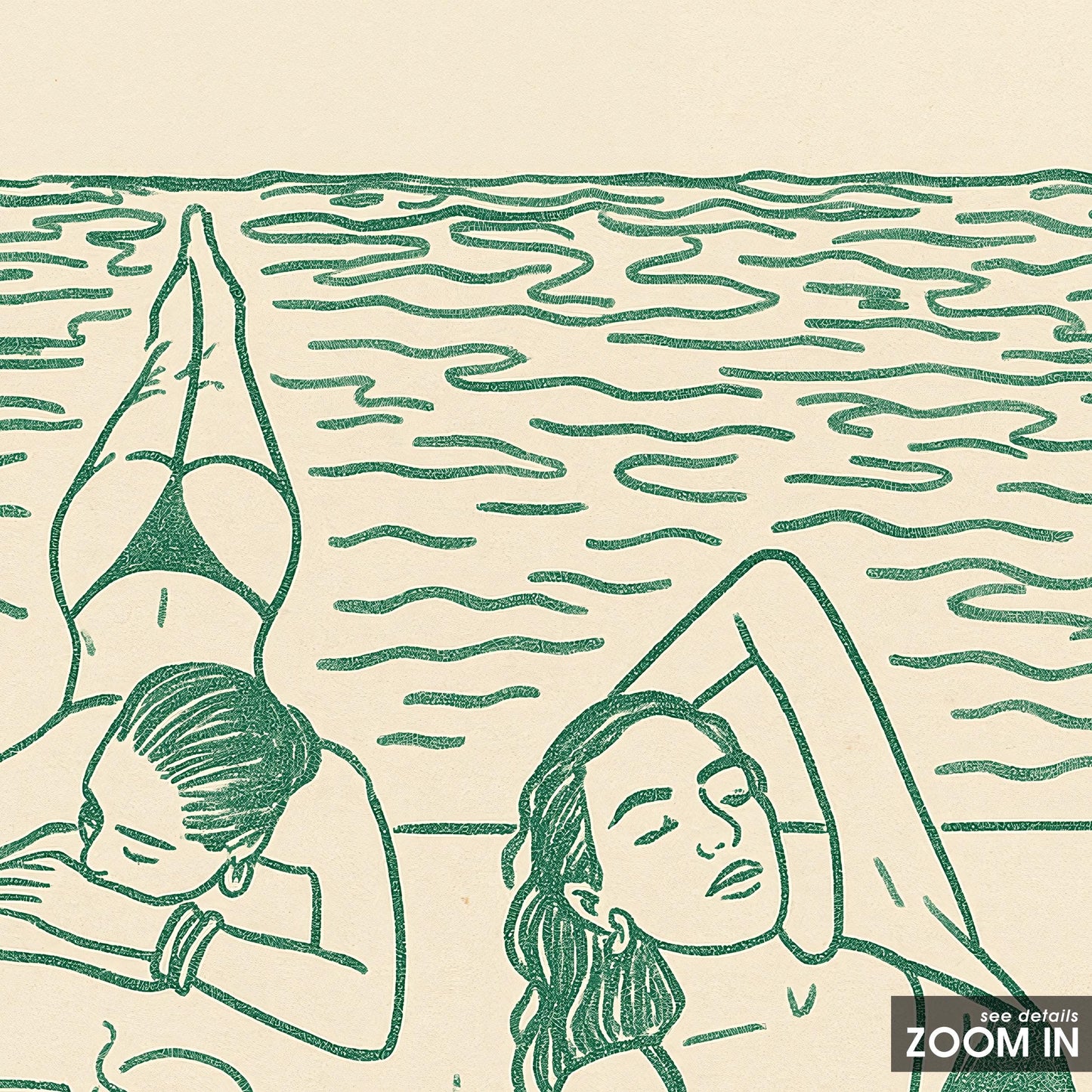 Sunbathing Women Poster – Minimal Green Line Summer Art Print