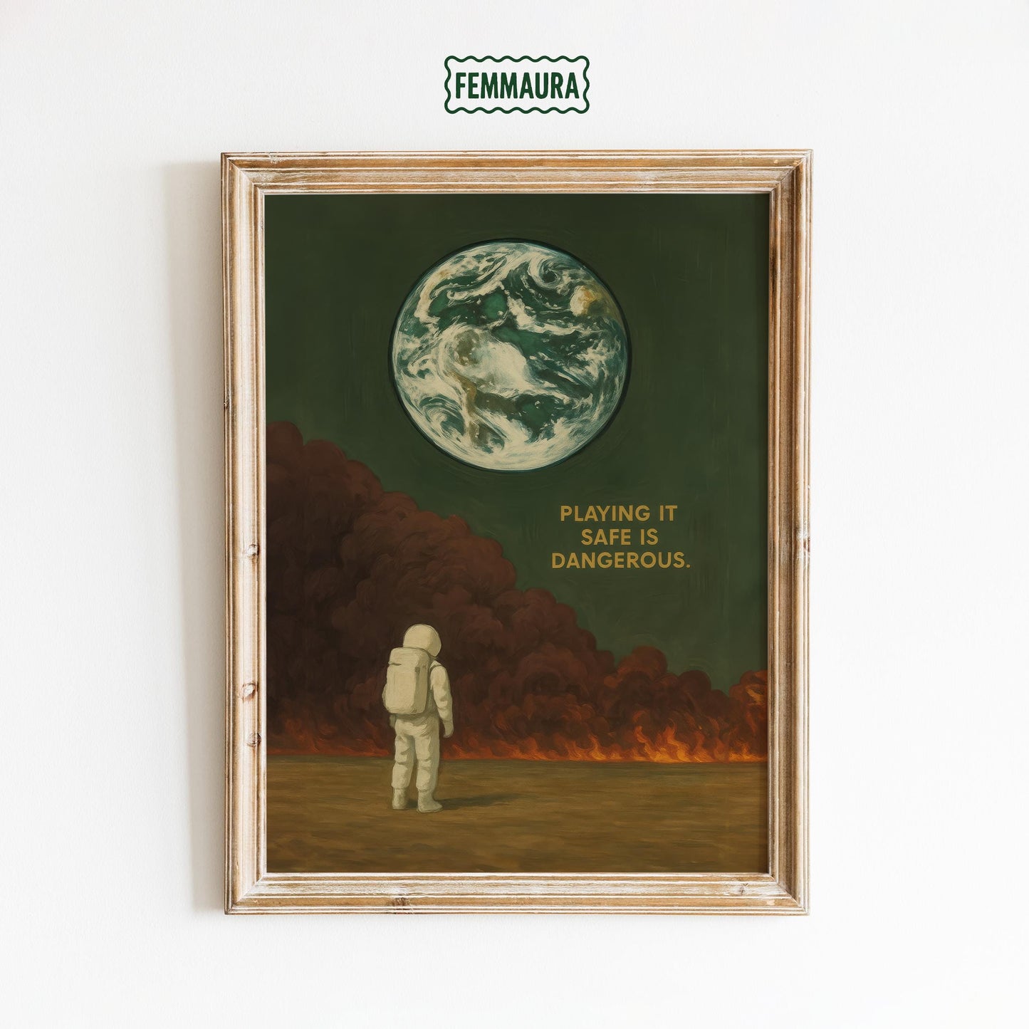 Astronaut Art Print – Inspirational Space Wall Decor With Earth From Space Illustration