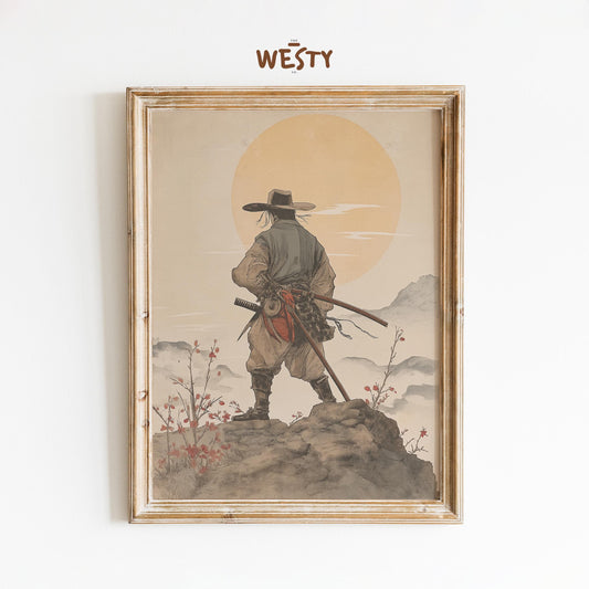 Samurai Cowboy Poster – Lone Wanderer Sunset Art Print