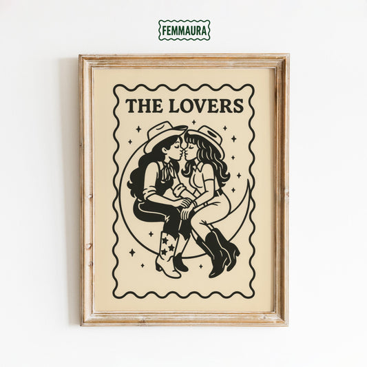 Queer Western Tarot Poster – Cowgirl Lovers Art | Sapphic Tarot Lovers Print