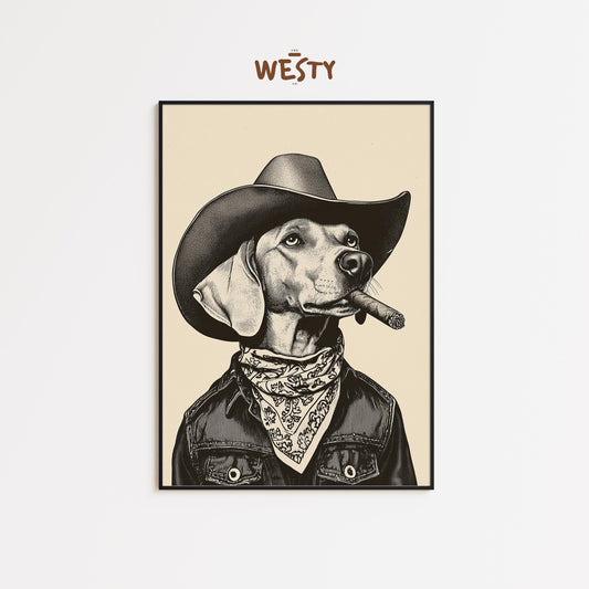 Cowboy Dog with Cigar – Funny Western Wall Art Print
