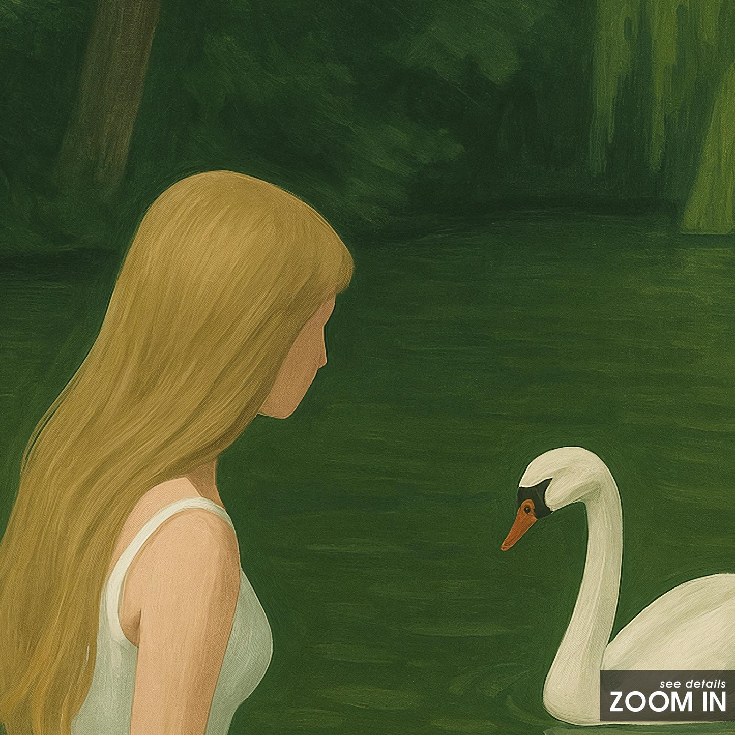 Girl Swan Poster – Dreamy Green Poster | Elegant Nature Wall Art