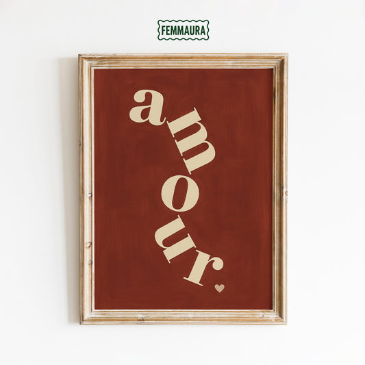 Minimalist French Wall Art – Amour Word Print | Bold Typography Poster