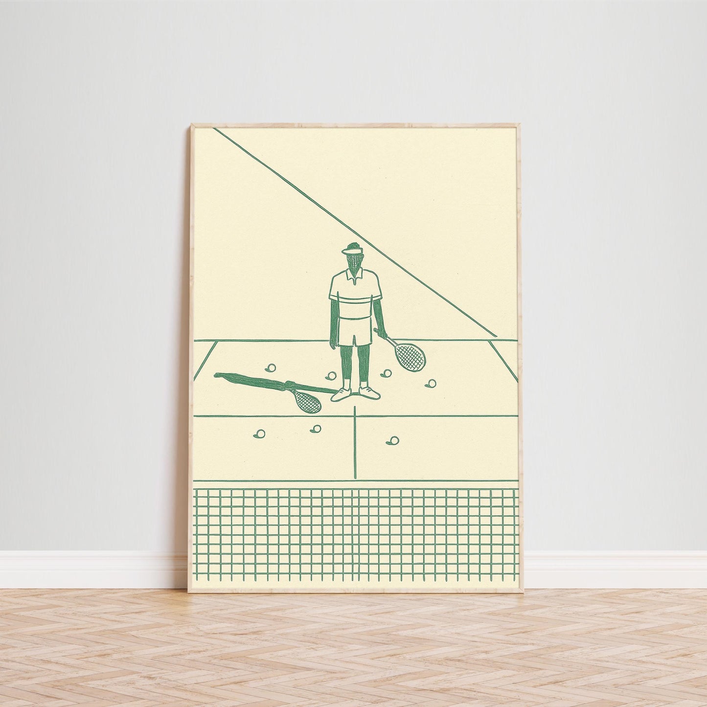 Minimal Tennis Player Poster – Vintage Green Sports Wall Art