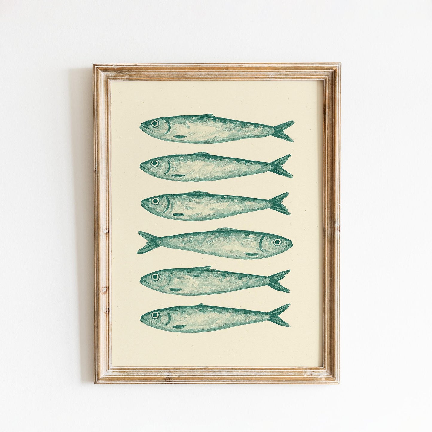 Mediterranean Kitchen Wall Art – Coastal Vintage Sardine Poster | Olive Green Print