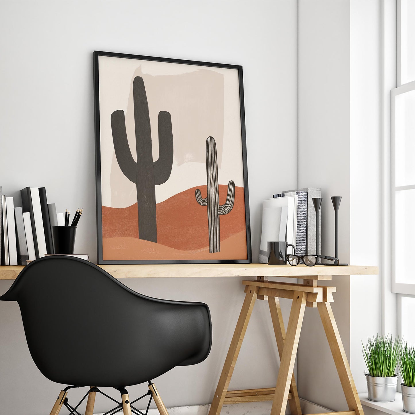 Minimal Saguaro Cactus Art – Desert Earth Tones Poster
