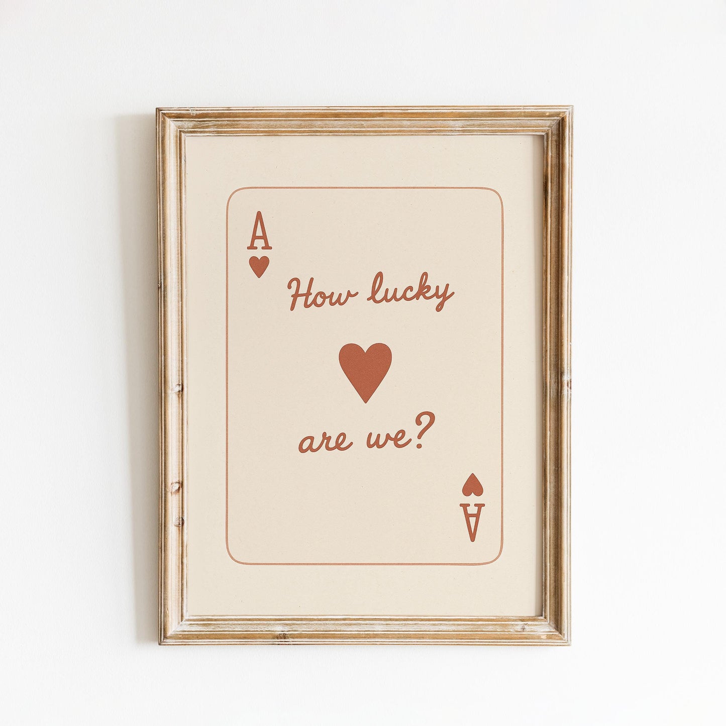 How Lucky Are We Poster – Vintage Brown Playing Card Wall Art for Couples