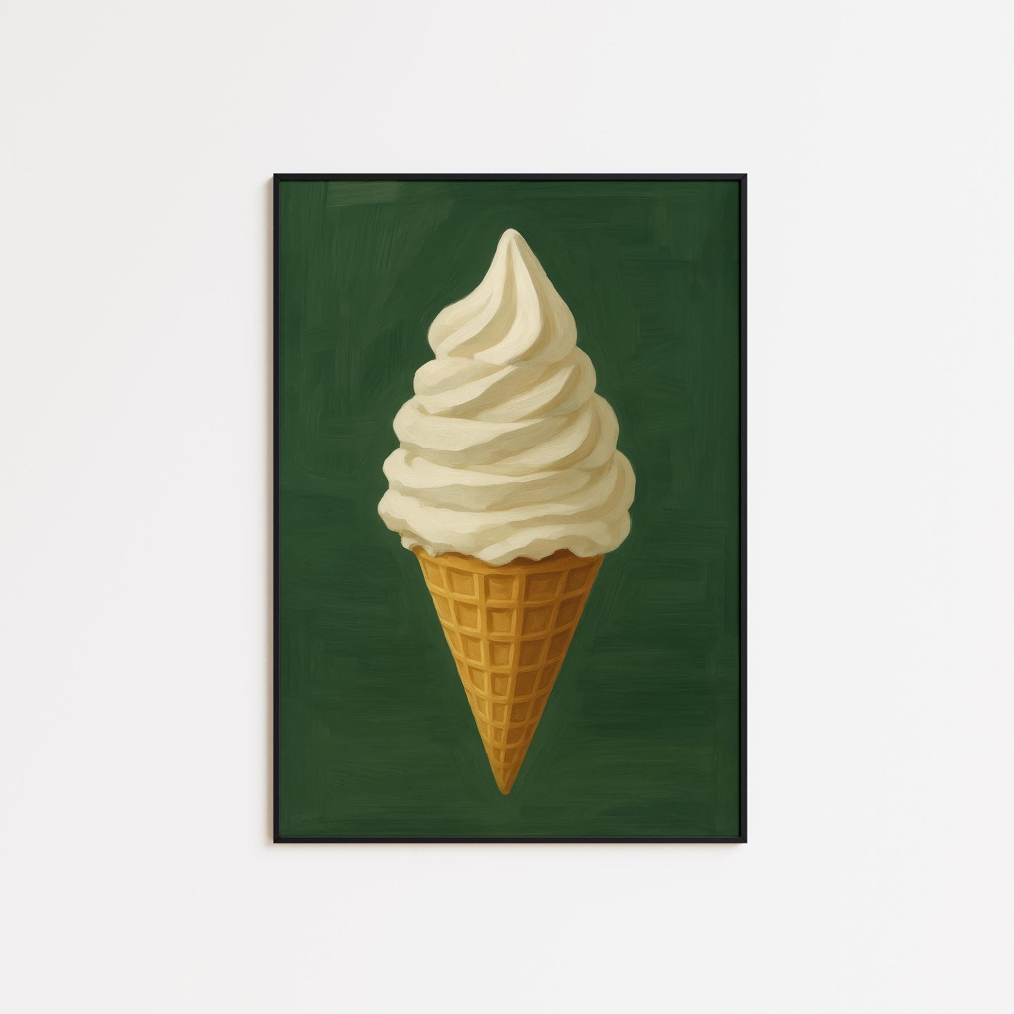 Ice Cream Wall Art – Retro Dessert Print | Minimalist Vanilla Cone Poster