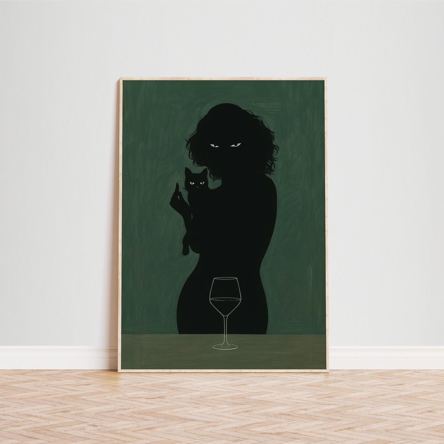 Dark Feminine Art – Moody Wall Print With Silhouette Woman And Black Cat