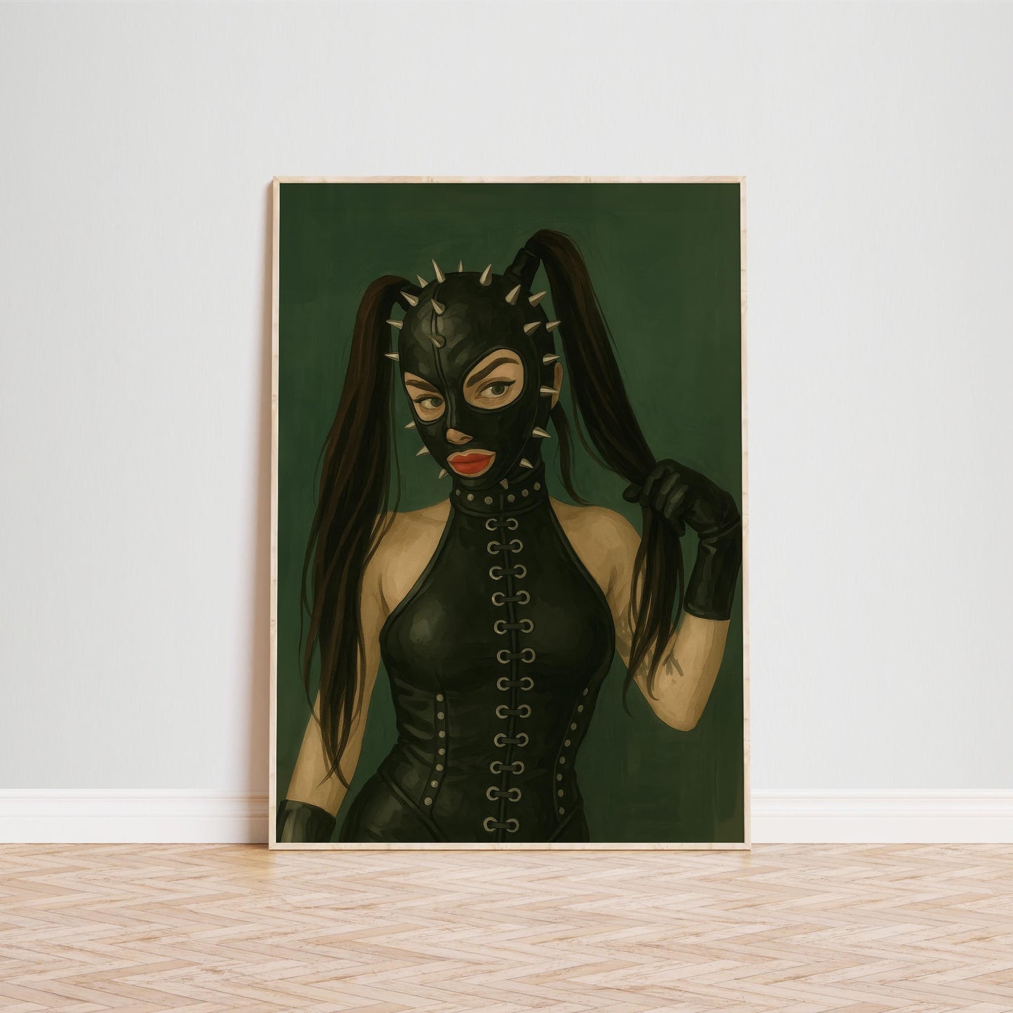 BDSM Fetish Art Print – Bold Retro Woman Poster | Edgy Green Wall Decor