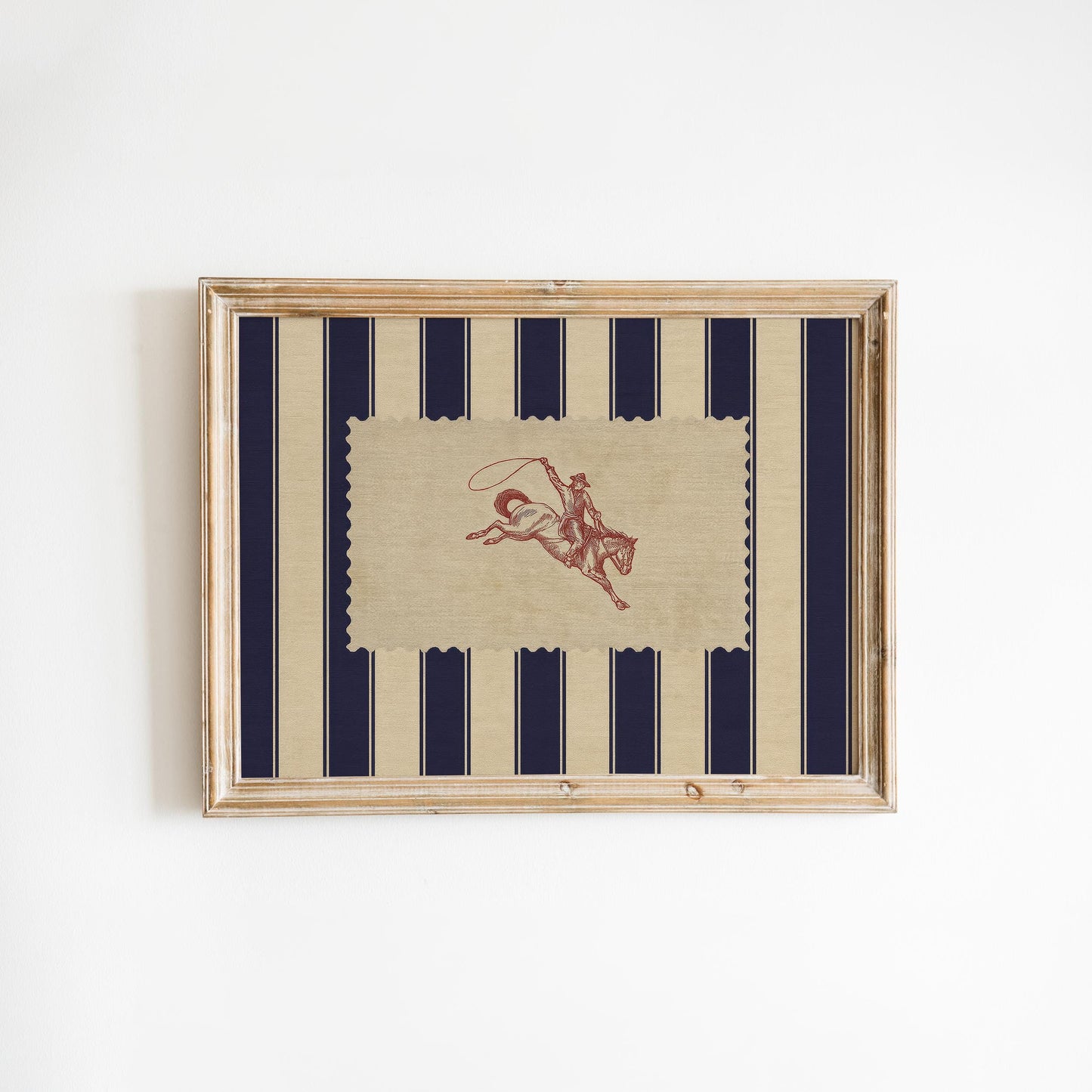 Western Cowboy Wall Art – Vintage Rodeo Print with Striped Background Design