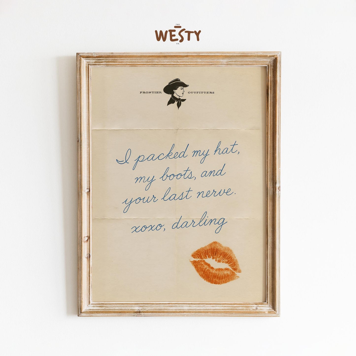 Cowgirl Goodbye Letter Poster – Western Quote Print with Lipstick Kiss
