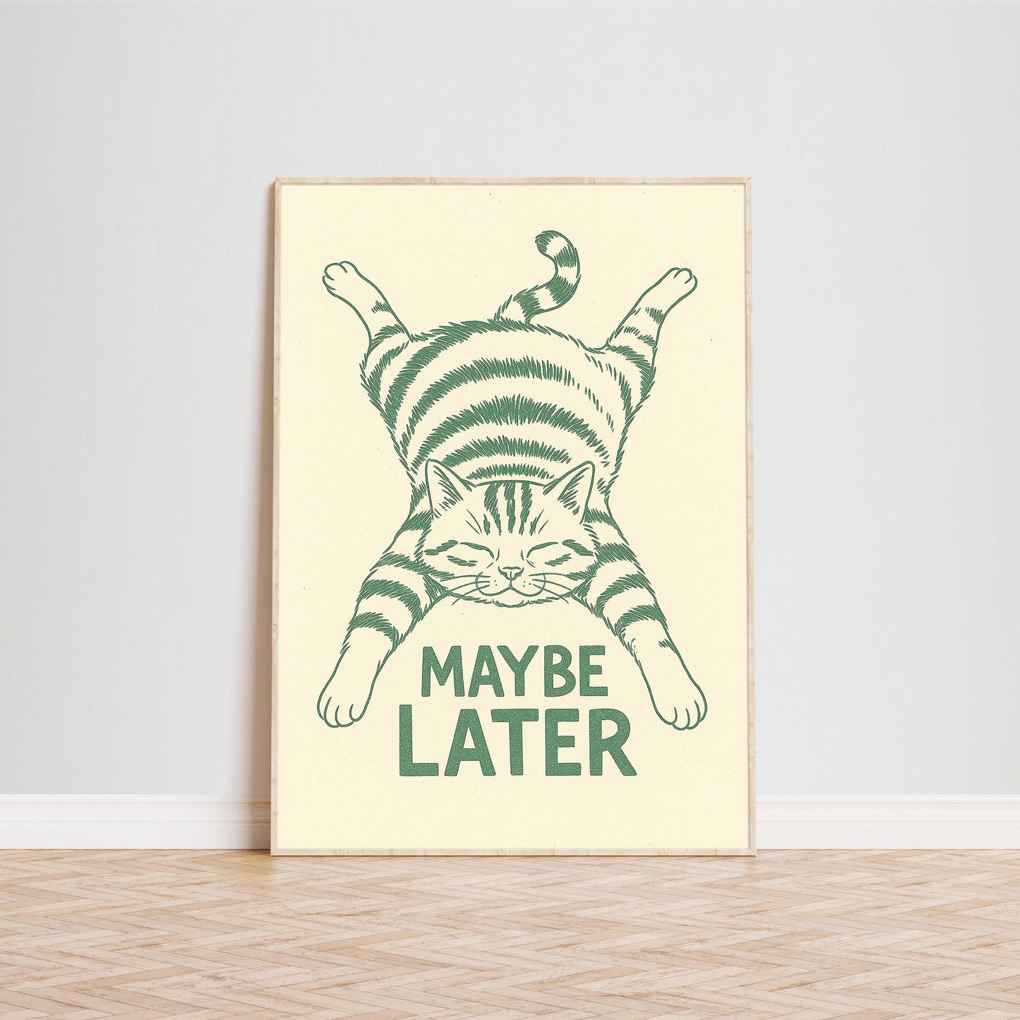 Maybe Later Cat – Funny Minimal Line Art Poster, Lazy Mood Wall Print
