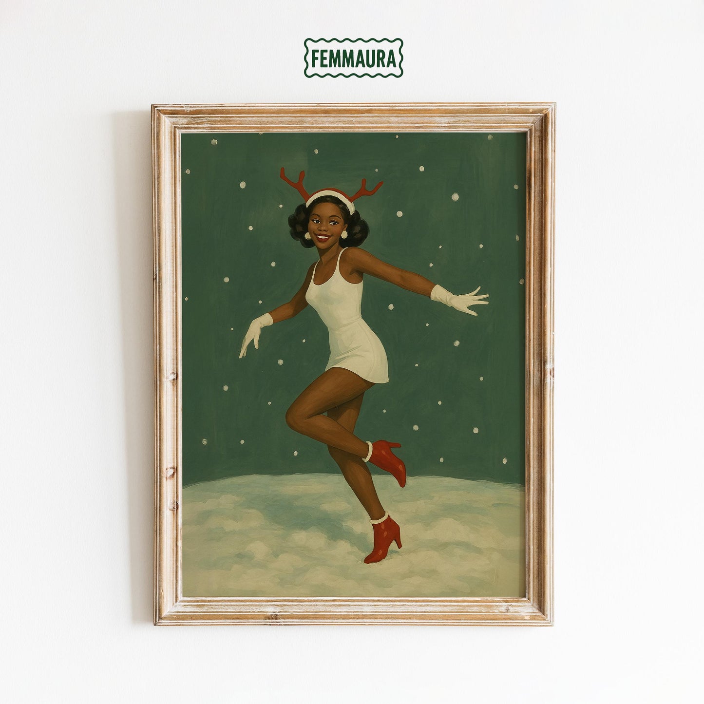 Retro Reindeer Girl Poster – Vintage Holiday Wall Art | 50s Style Festive Print