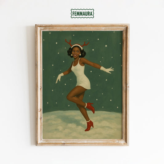 Retro Reindeer Girl Poster – Vintage Holiday Wall Art | 50s Style Festive Print