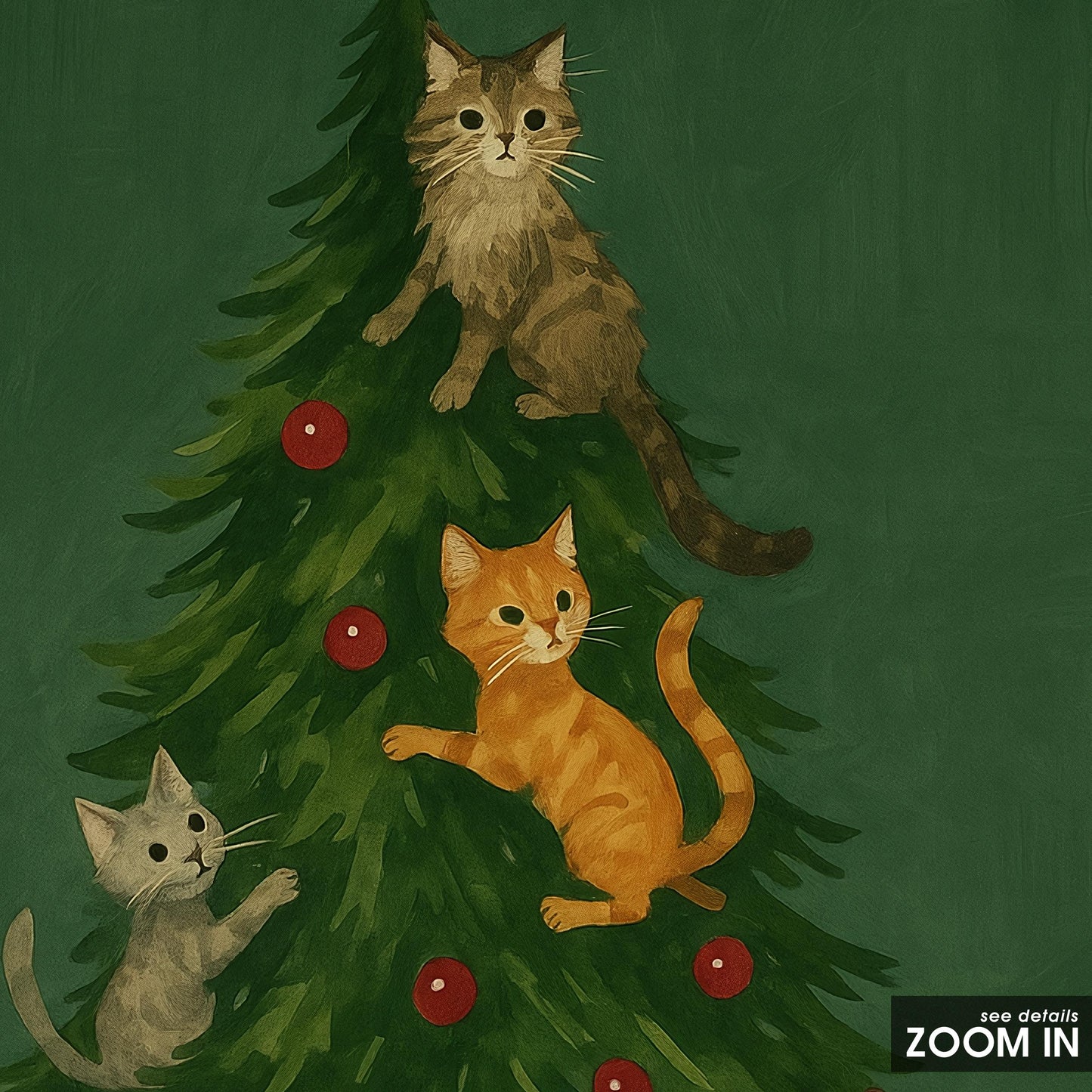 Christmas Cat Poster – Playful Multi-Cat Christmas Tree Holiday Wall Art