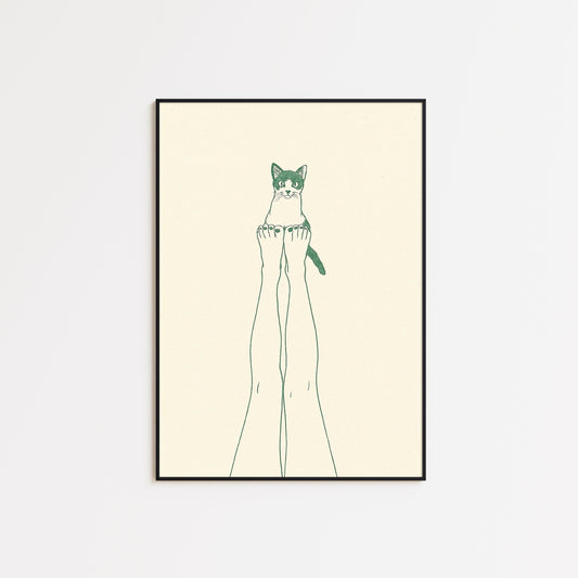 Cat Balance Poster – Minimal Line Art Illustration, Femmaura Bold Series