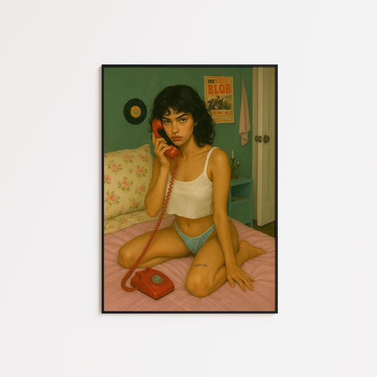 Retro Girl Art Print – Vintage Bedroom Poster | Nostalgic Wall Decor & Cozy Tones