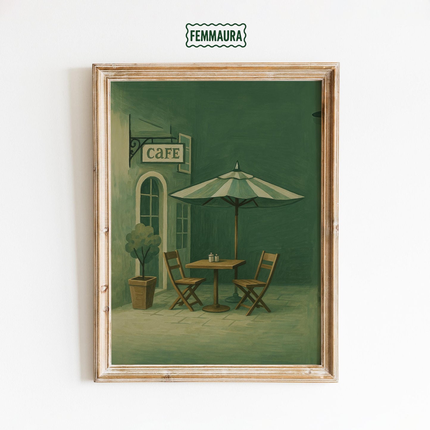Vintage Cafe Poster – Olive Green Wall Art | French Cafe Art Print