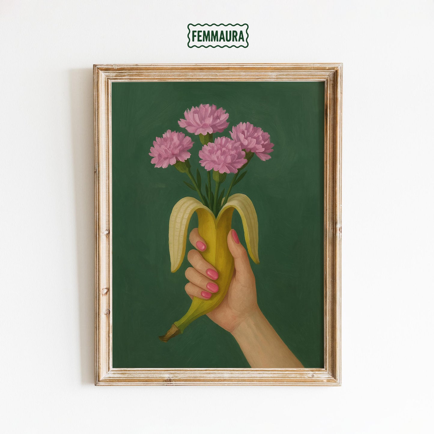 Banana Bouquet Art Print – Surreal Floral Pop Decor with Pink Flowers