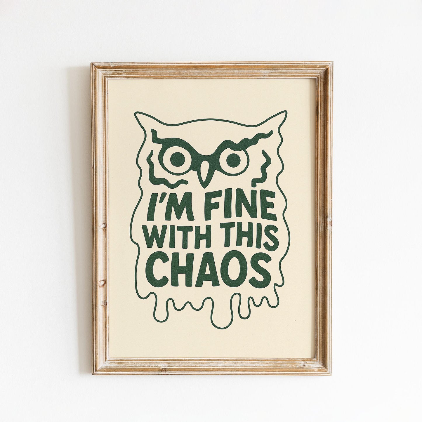 I’m Fine With This Chaos Poster – Funny Owl Wall Art, Retro Minimalist Quote Print