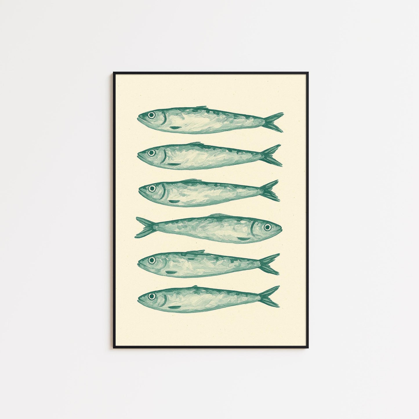 Mediterranean Kitchen Wall Art – Coastal Vintage Sardine Poster | Olive Green Print