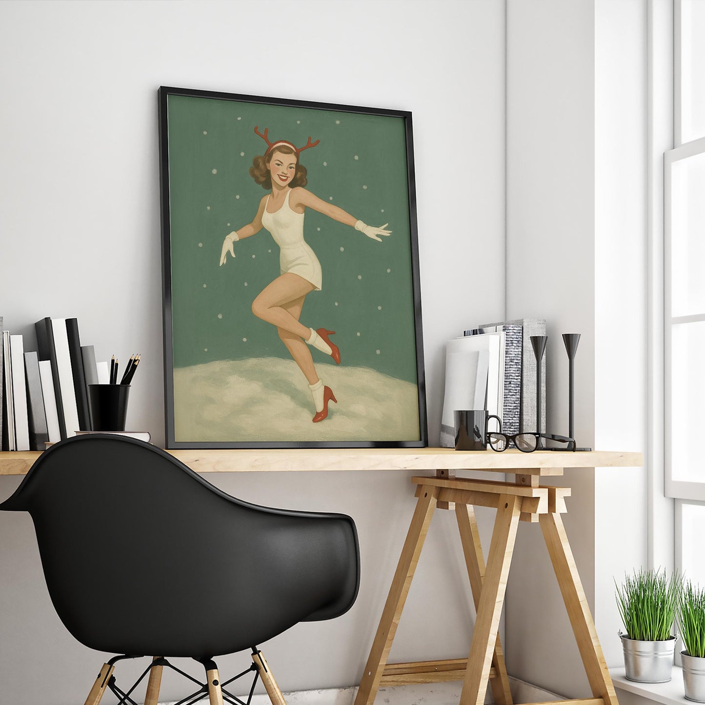 Vintage Reindeer Poster – Retro Christmas Art | Midcentury Holiday Print