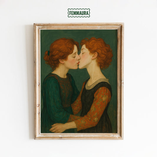 Lesbian Lovers Kiss – Queer Art Print | Romantic Vintage Love Poster