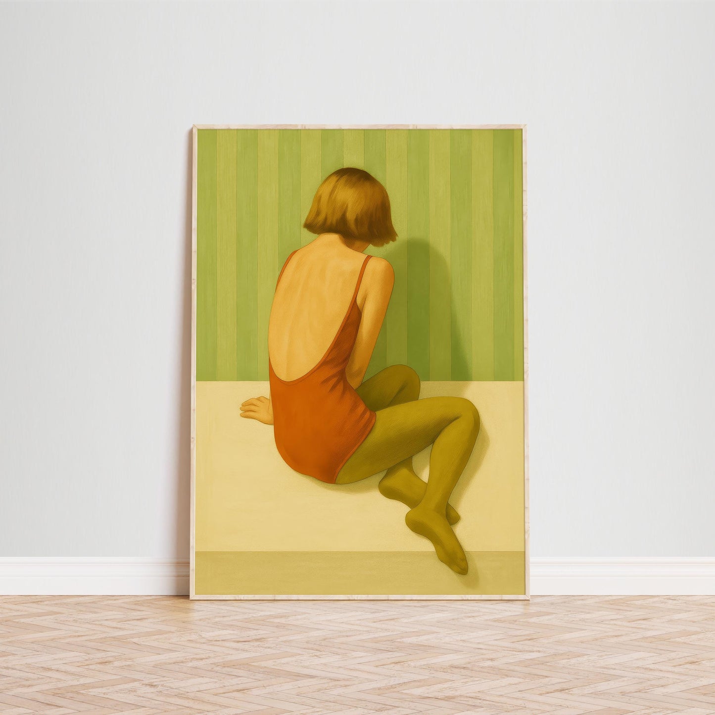 Minimalist Retro Wall Art – Vintage Style Print With Sitting Woman Art
