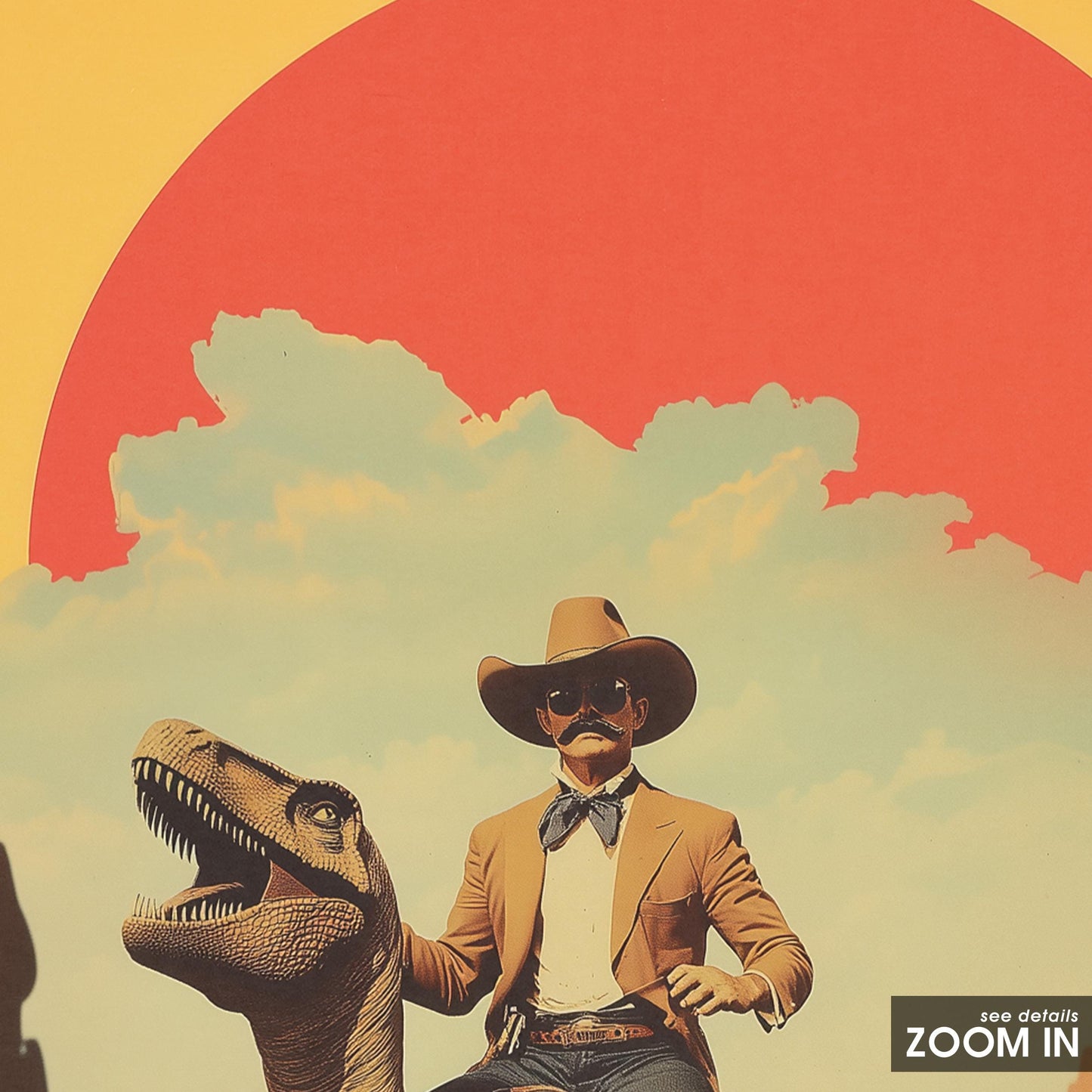 Cowboy Riding Dinosaur Poster – Retro Wild West Art Print