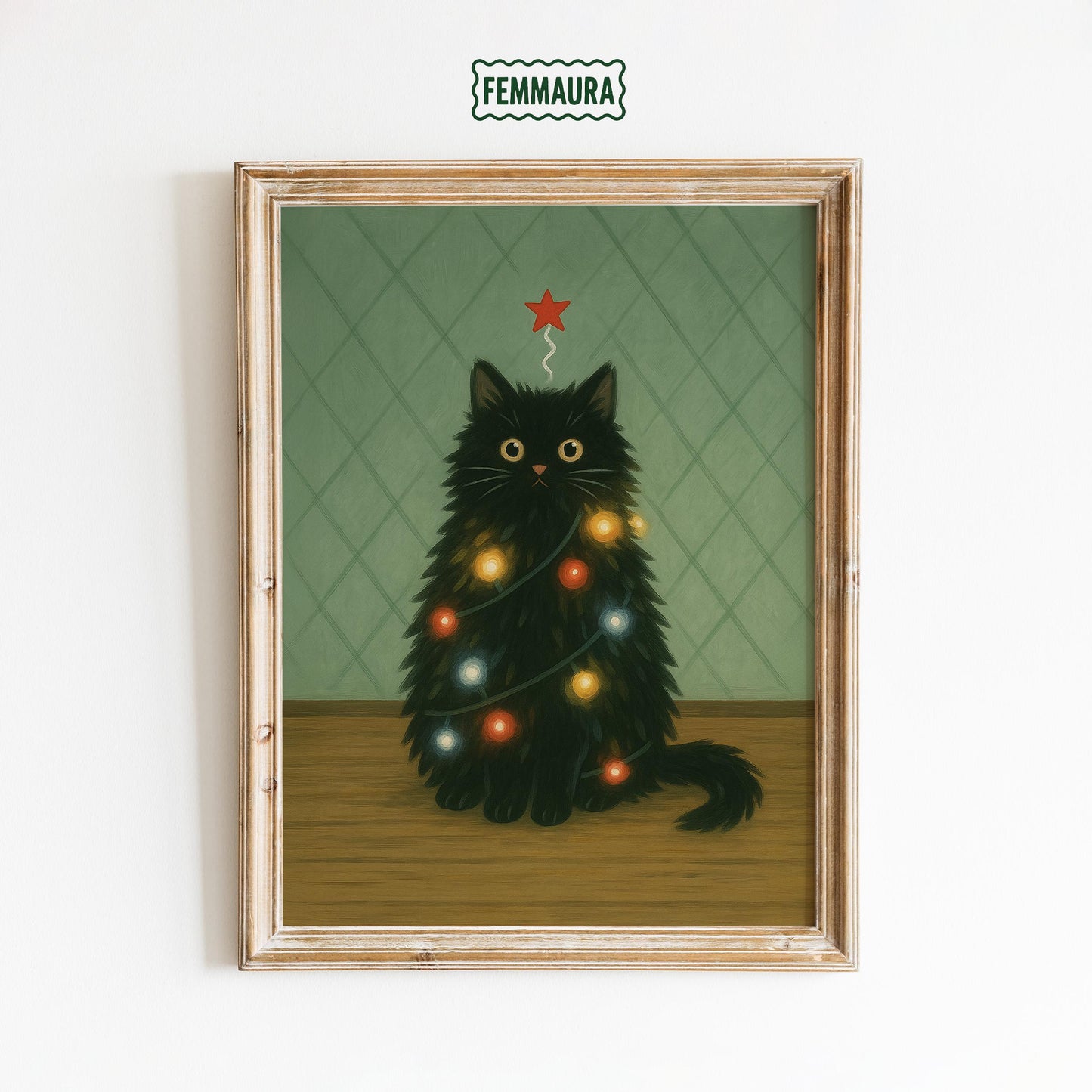 Christmas Cat Poster – Retro Holiday Art With Funny Black Cat Artwork