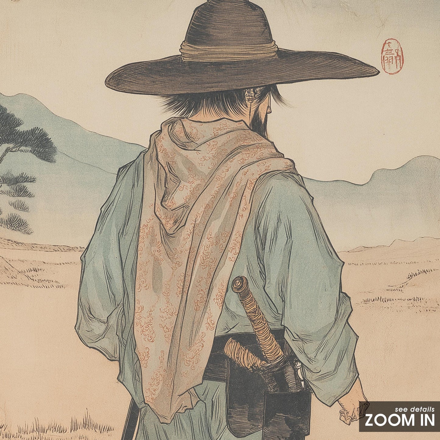 Lone Ronin Cowboy Poster – Japanese Western Minimalist Wall Art