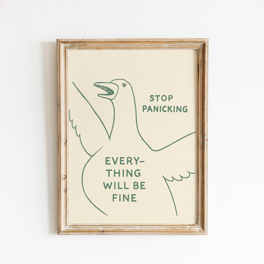 Funny Duck Poster – Stop Panicking Wall Art, Minimal Line Animal Print