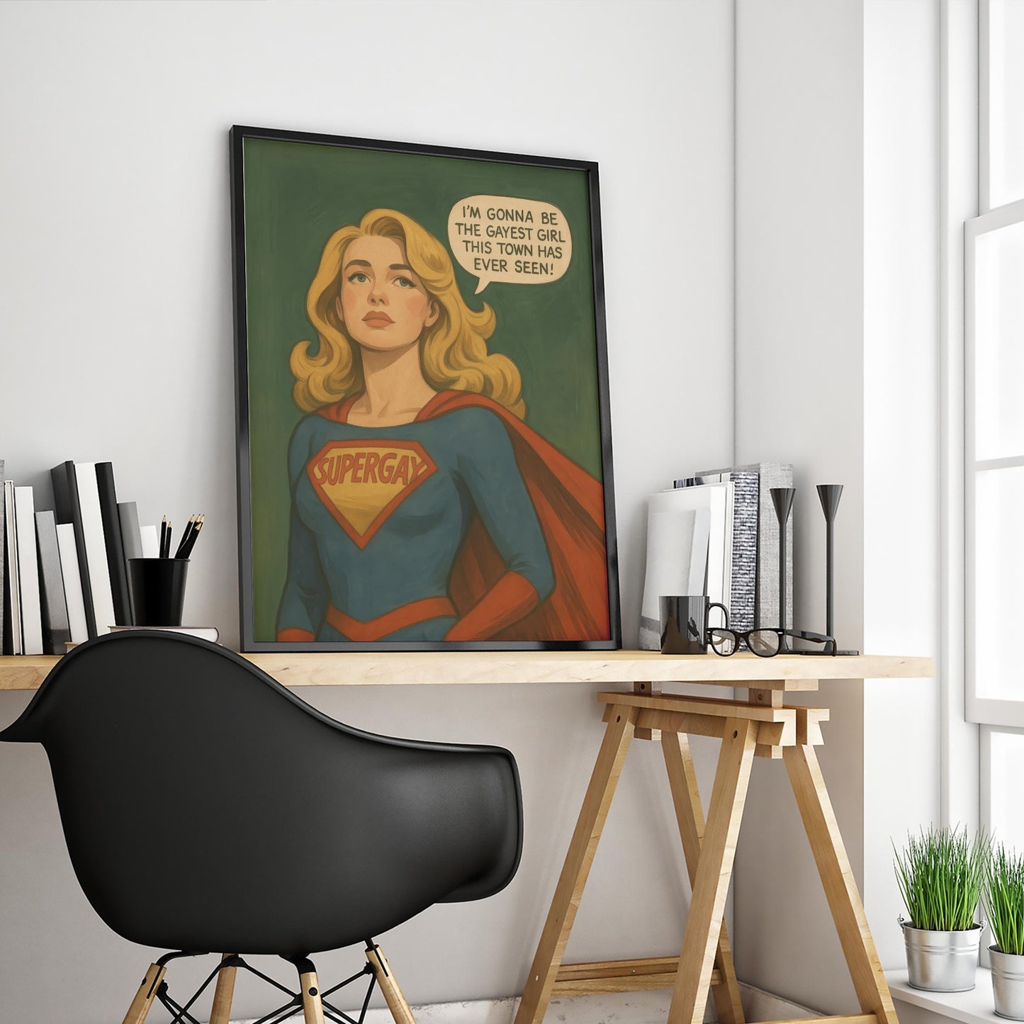Queer Pride Wall Art – Bold Supergay Superhero Comic Print for Pride Season