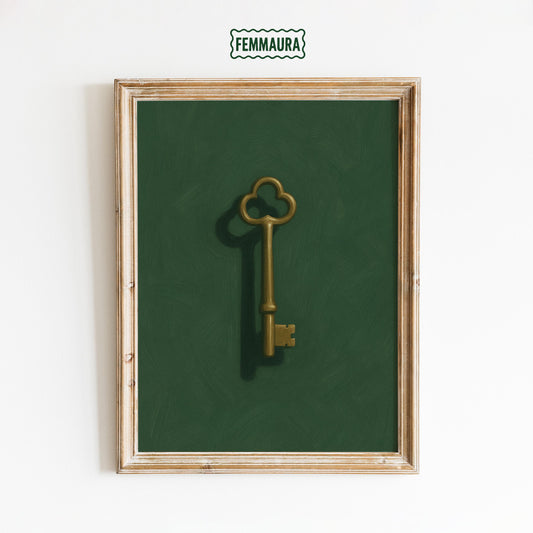 Golden Key Poster – Vintage Wall Art | Minimalist Dark Academia Decor