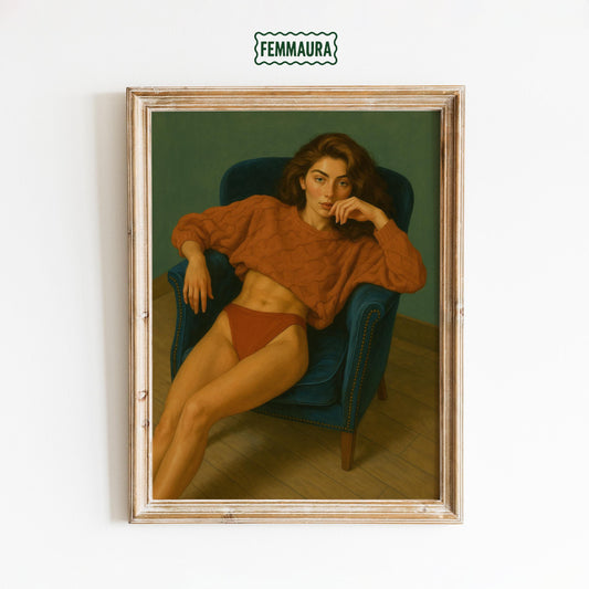 Vintage Woman Poster – Bold Feminine Portrait With Cozy Red Sweater Art