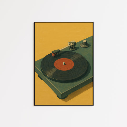 Retro Record Player Poster – Vintage Vinyl Wall Art | Mustard Music Decor
