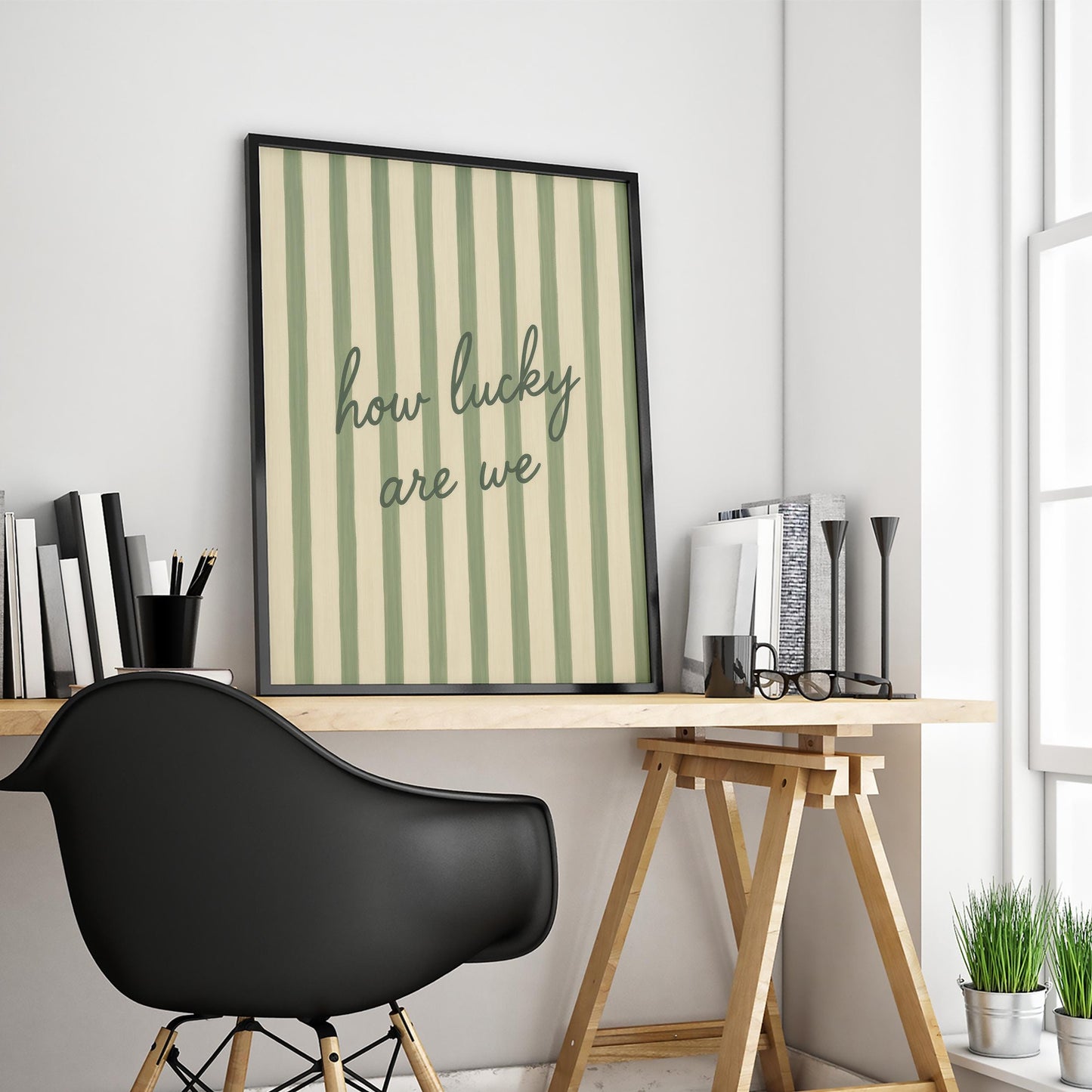 Romantic Quote Poster – Green Striped Print With Elegant Script Art