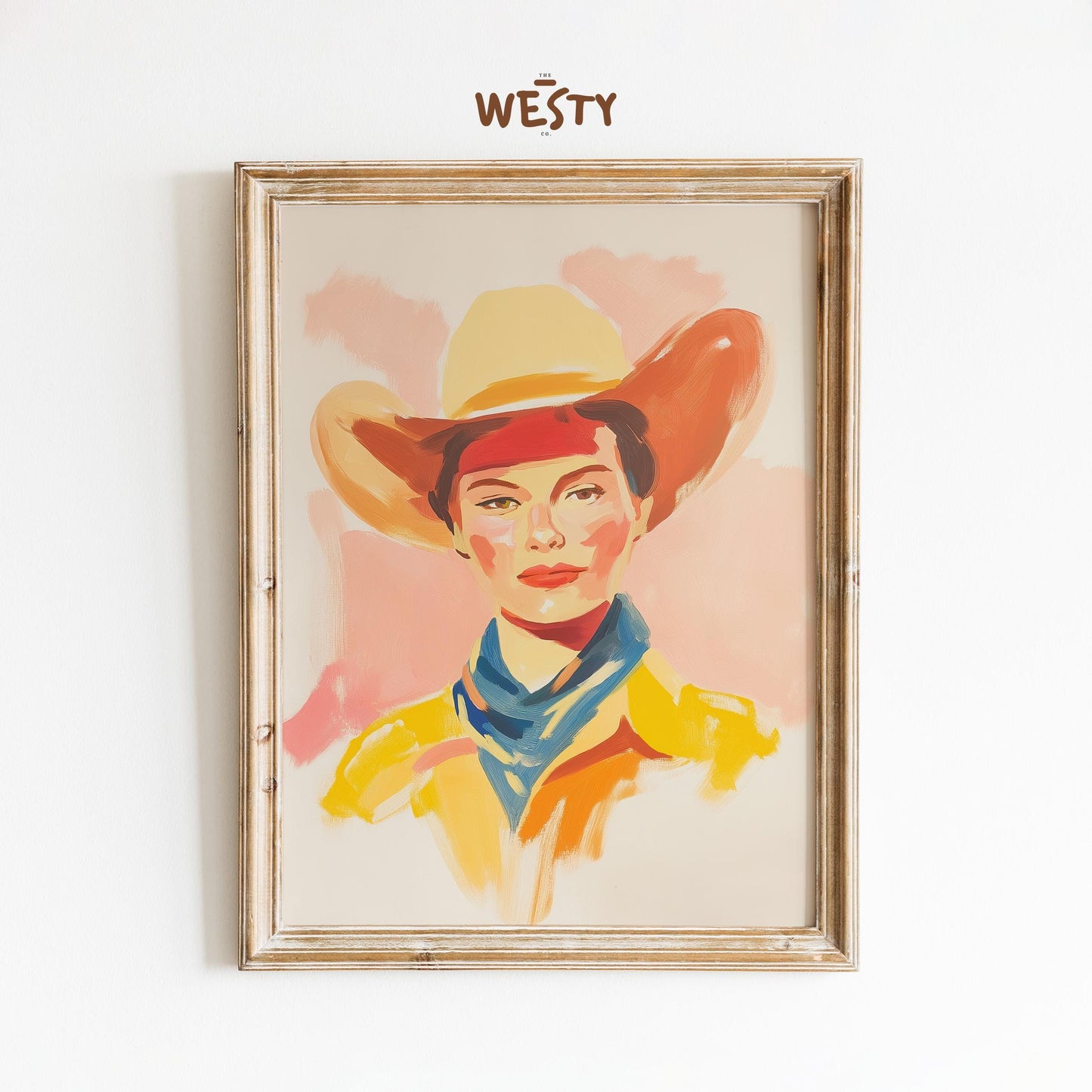 Colorful Cowgirl Portrait Print – Retro Western Wall Art
