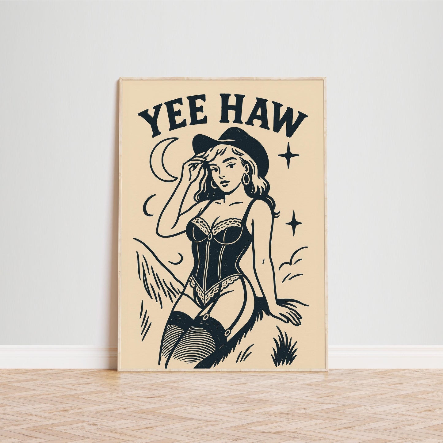 YEE HAW – Bold Cowgirl Lingerie Poster with Vintage Western Aesthetic
