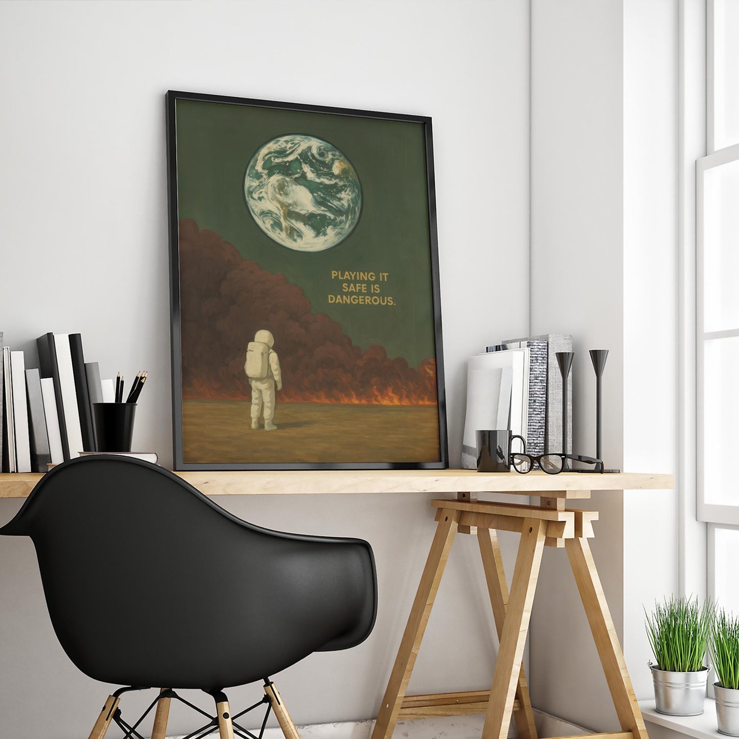 Astronaut Art Print – Inspirational Space Wall Decor With Earth From Space Illustration