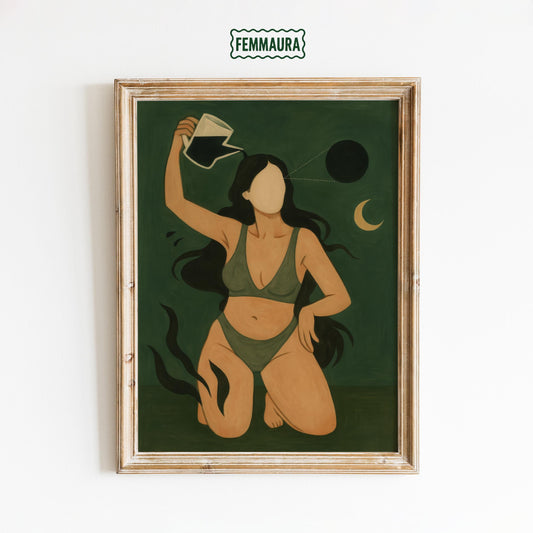 Feminine Energy Poster – Abstract Woman Print | Surreal Moon Phase Art
