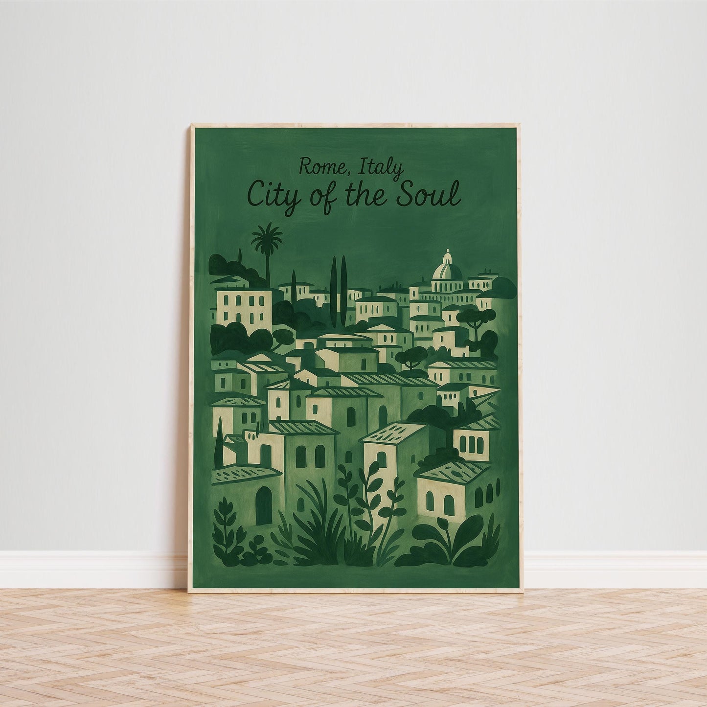 Rome Travel Poster – Vintage Italy Print | Olive Green Mediterranean Wall Art