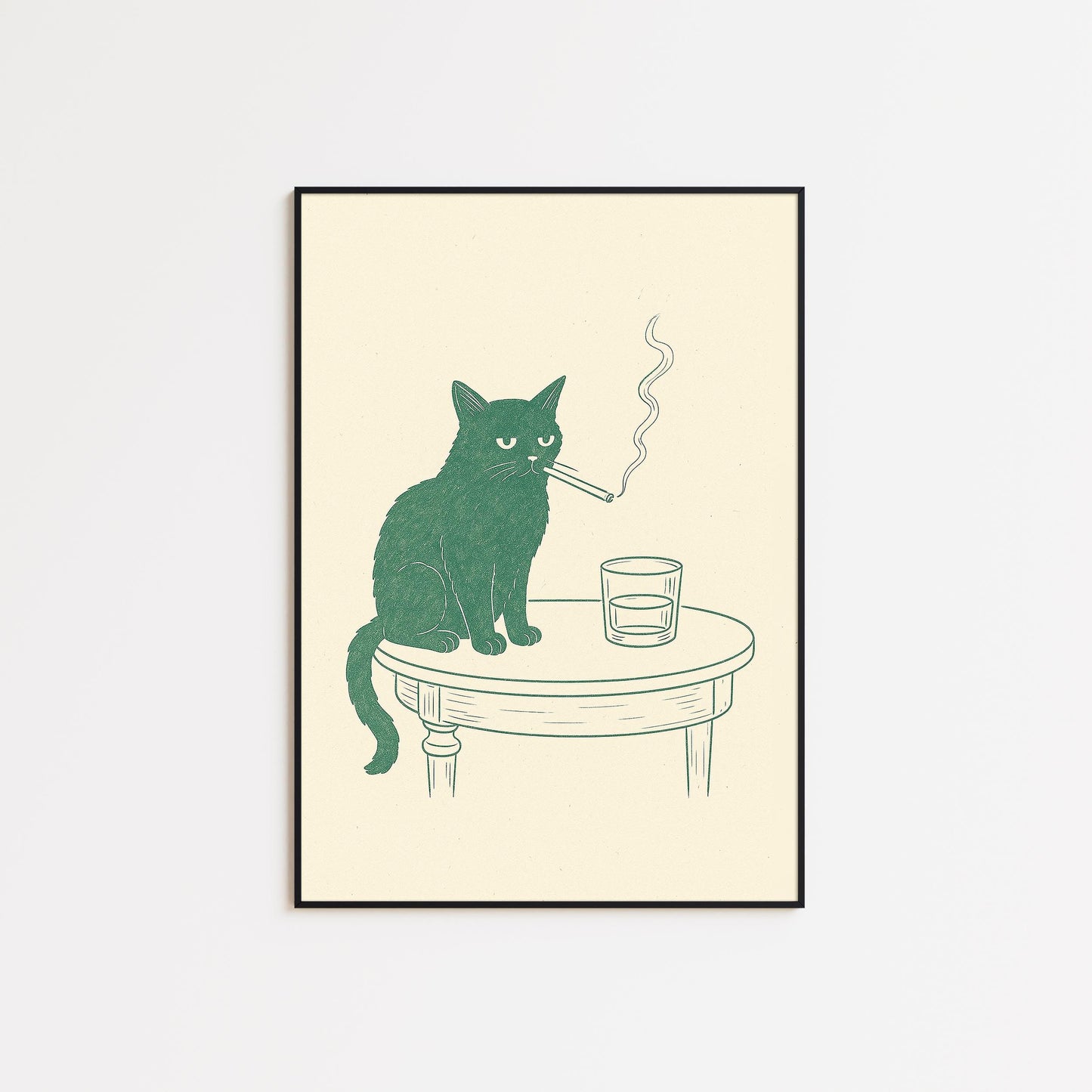Smoky Cat Line Art Print – Funny Minimalist Wall Art, Retro Animal Poster